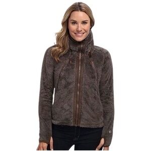 KUHL Flight Jacket Raven Faux Shearling Fleece Full Zip Hood Sz L Outdoor Hiking